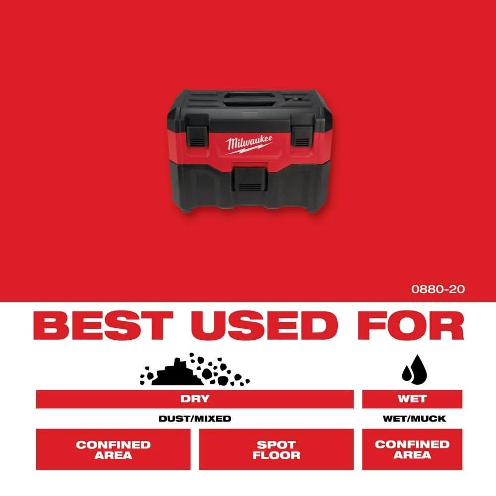 Milwaukee 0880-20 M18 Cordless Wet/Dry Vacuum + XC 5.0 Extended Capacity Battery