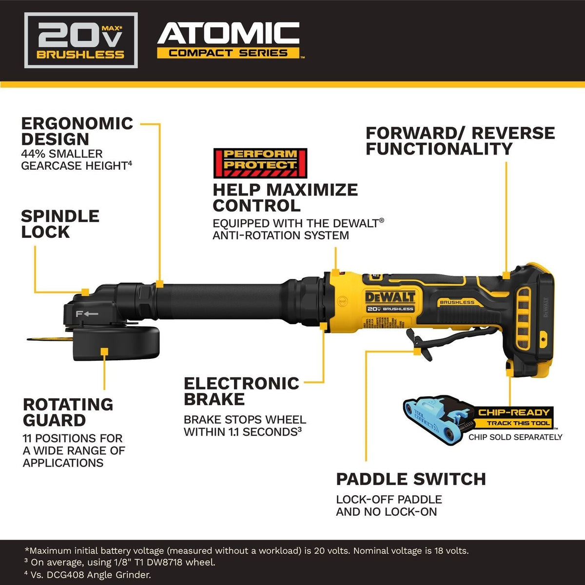 DeWALT DCG432XB ATOMIC 20V MAX 4 in. Extended Cut-Off Tool, Tool Only