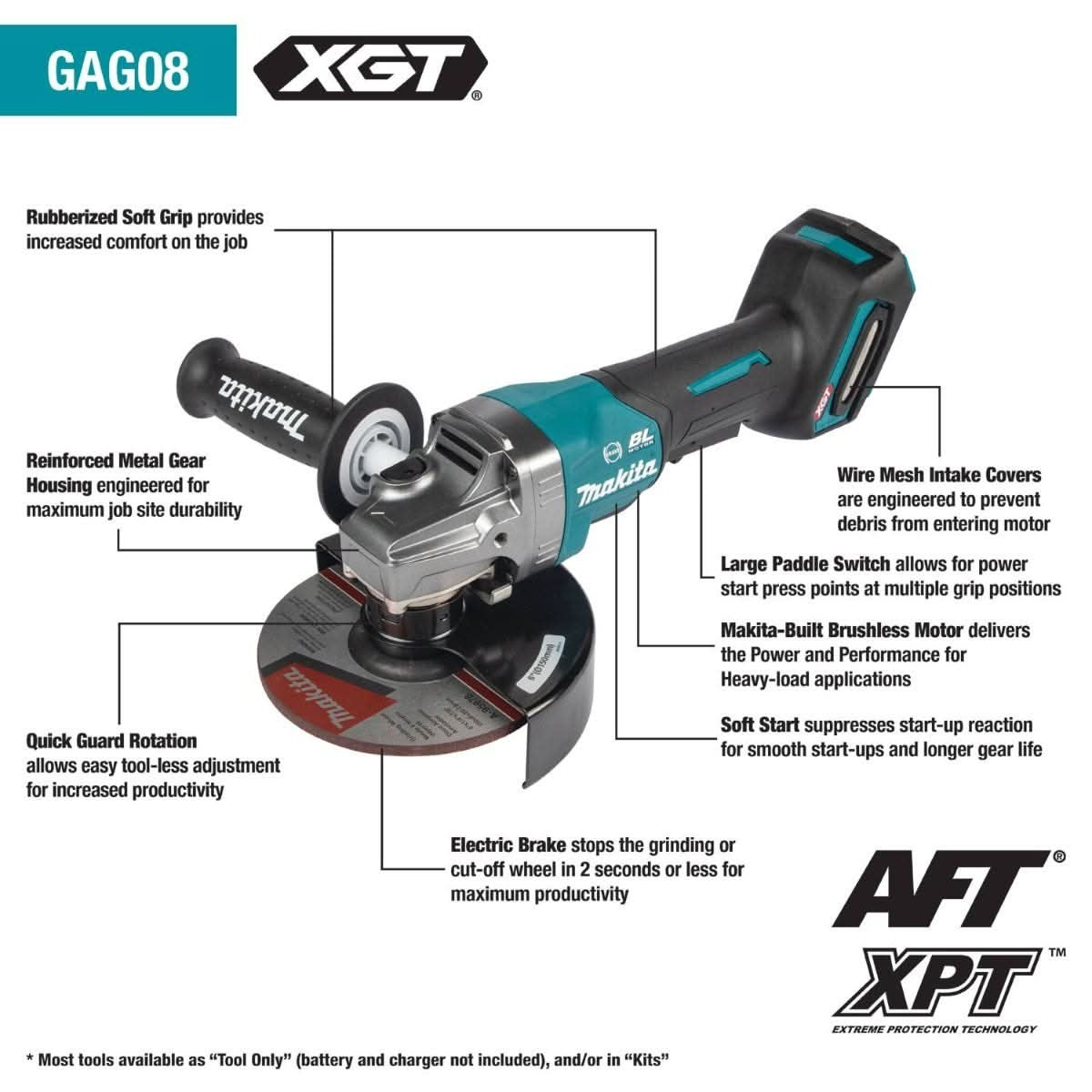 Makita GAG08Z 40V max XGT Brushless Cordless 6" Paddle Switch Angle Grinder, with Electric Brake, Tool Only