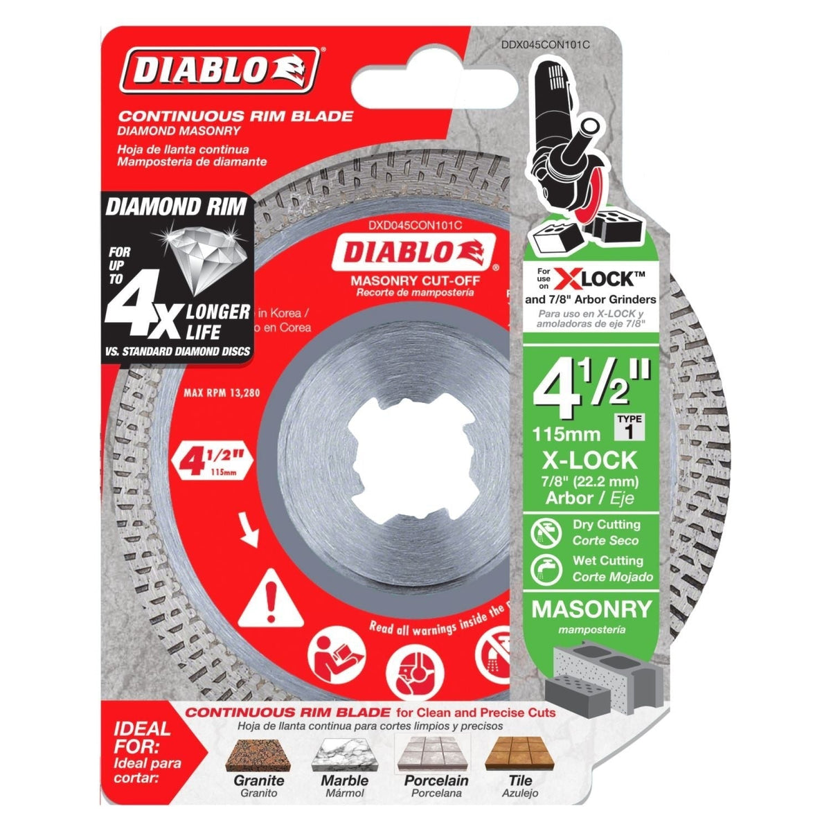 Diablo DDX045CON101C 4-1/2 Inch Diamond Continuous Masonry Cut-Off with X-LOCK arbor