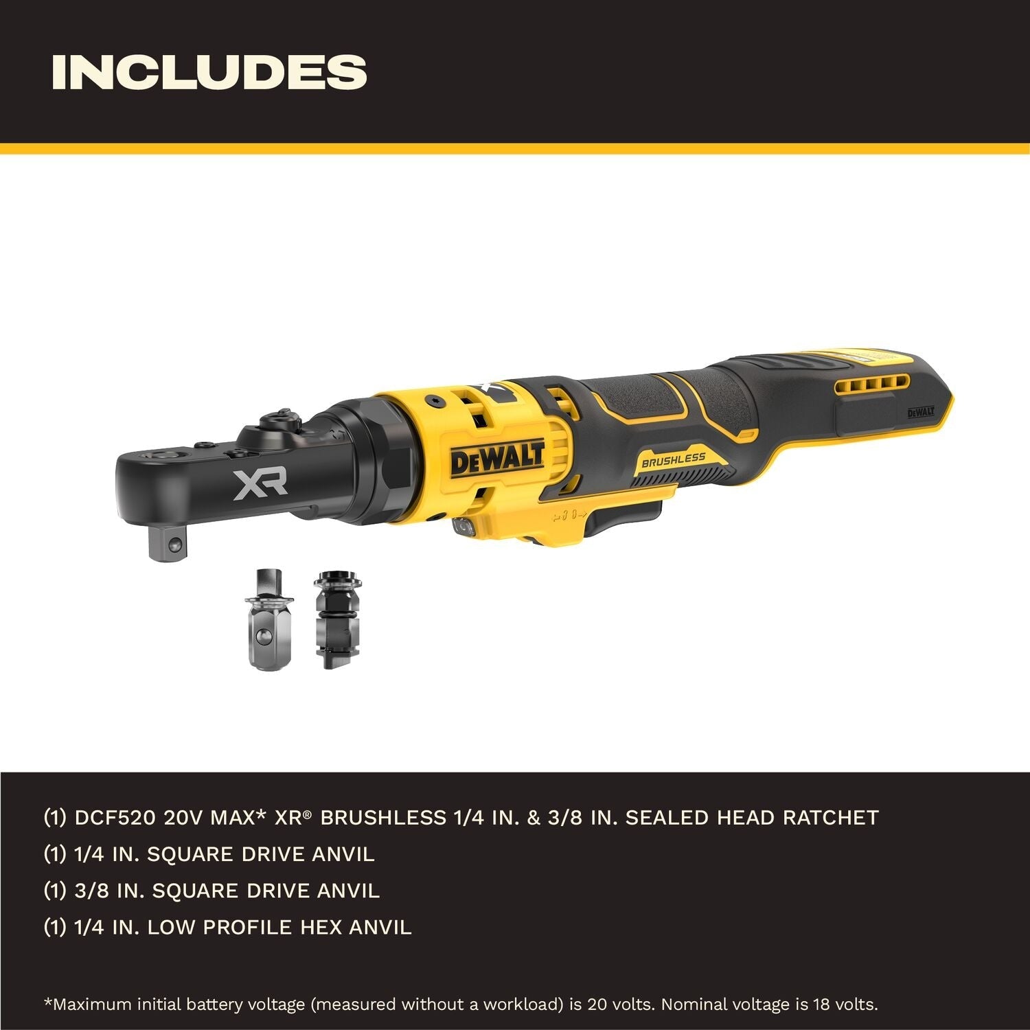 DeWALT DCF520B 20V MAX XR Brushless 1/4-in. & 3/8-in. Sealed Head Ratchet, Tool Only