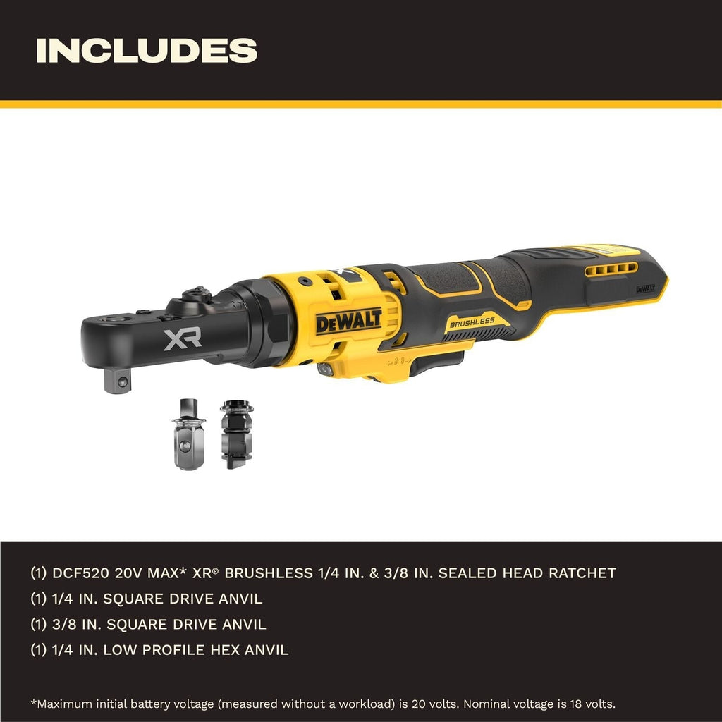 DeWALT DCF520B 20V MAX XR Brushless 1/4-in. & 3/8-in. Sealed Head Ratchet w/ 5.0Ah Battery