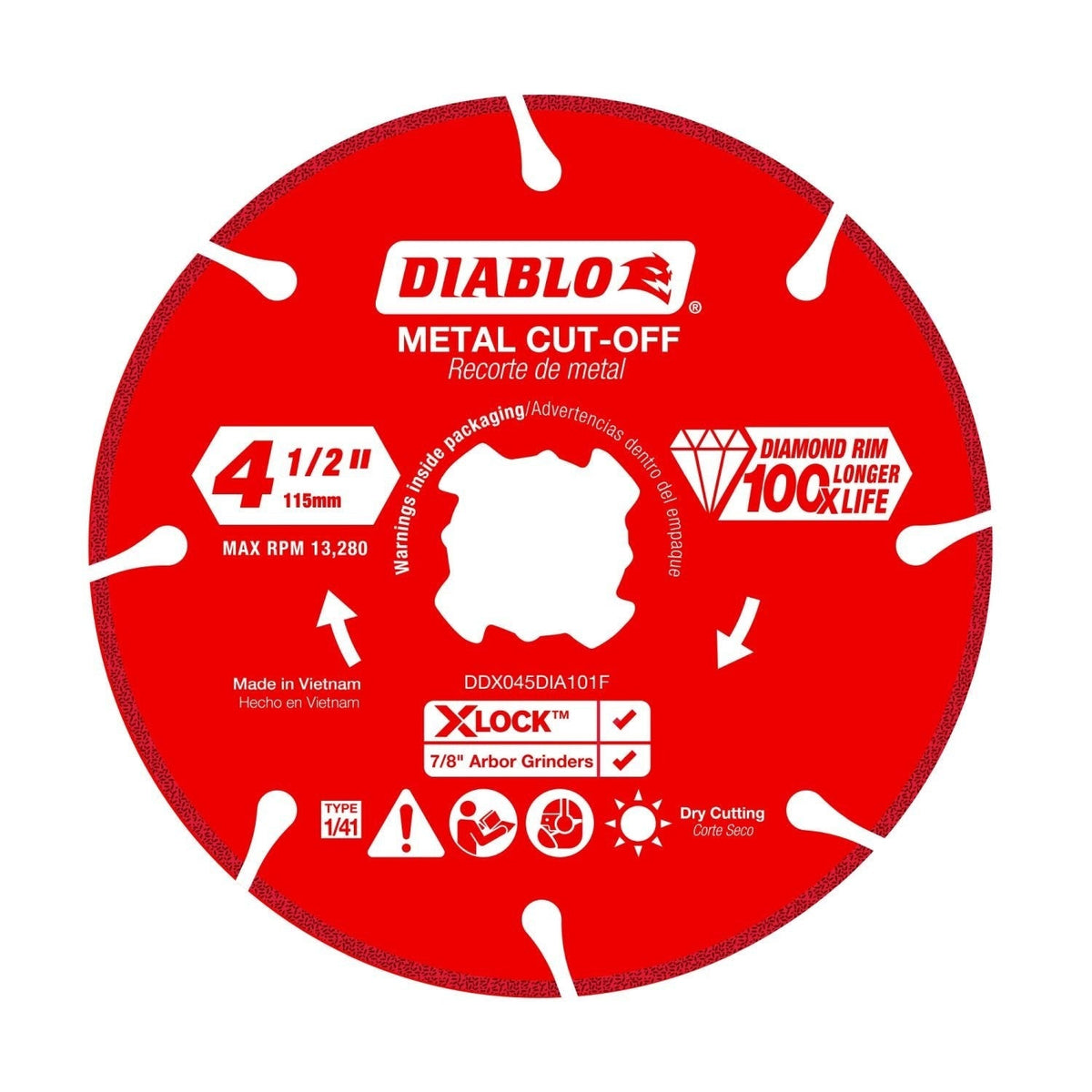 Diablo DDX045DIA101F 4.5 Inch Diamond Rimmed Disc for Metal Cutting with X-Lock and All Grinders