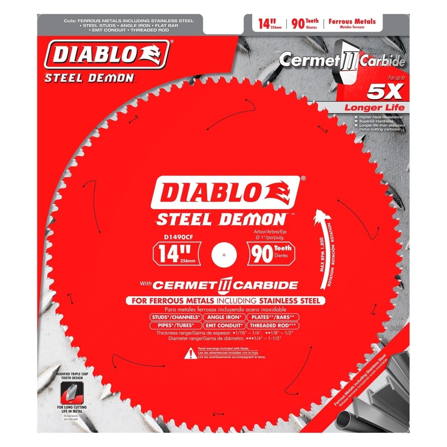 Diablo D1490CF 14-in. x 90-Teeth Steel Demon Cermet II Saw Blade for Thin Metal