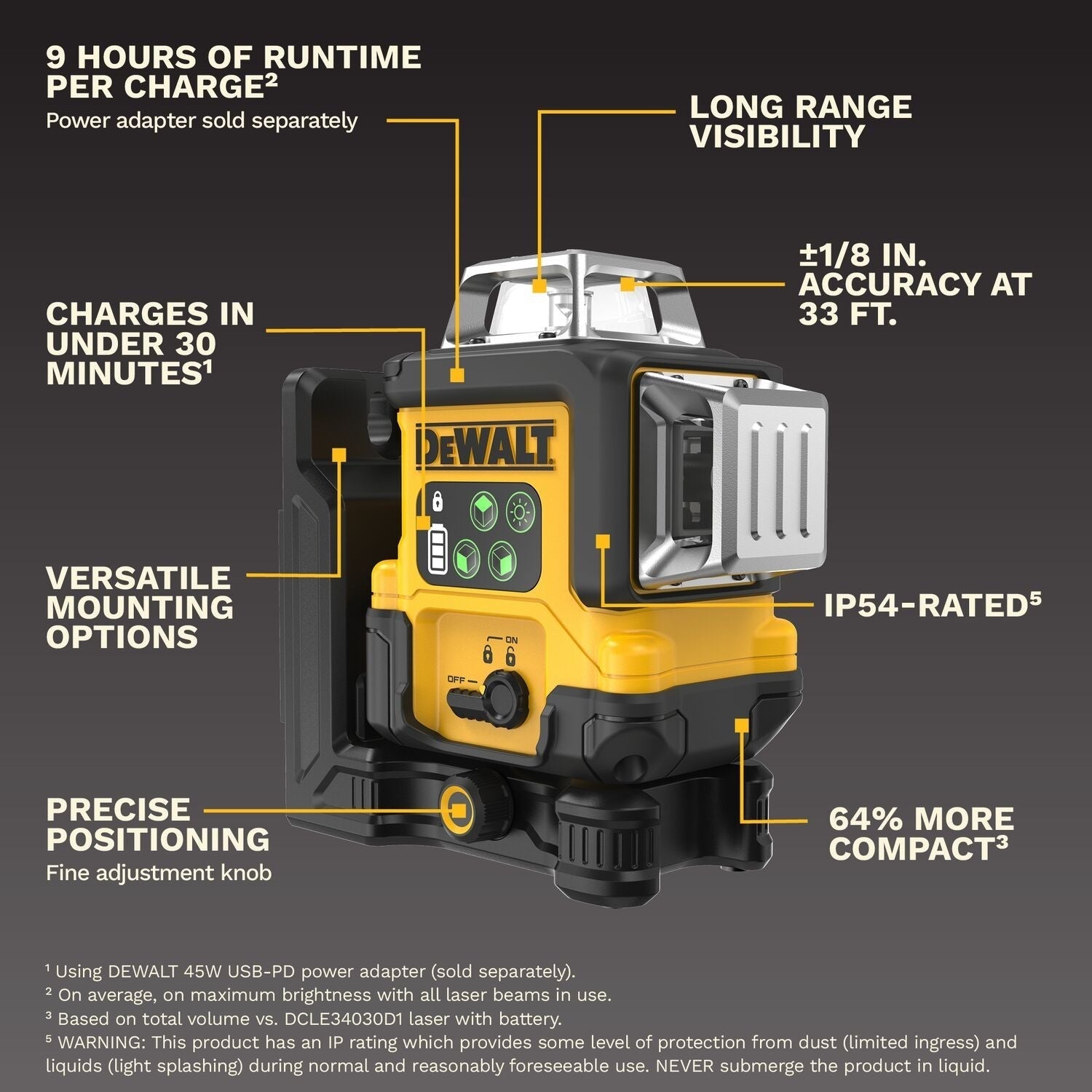 DeWALT DCLE14361GB USB-C Rechargeable 3x360° Green Line Laser Level