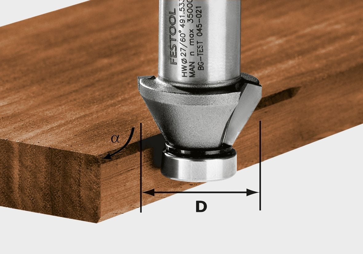 Festool 45-Degree 27mm Chamfer Cutter Router Bit w/o Bearing for OFKC 500 Router (490090)