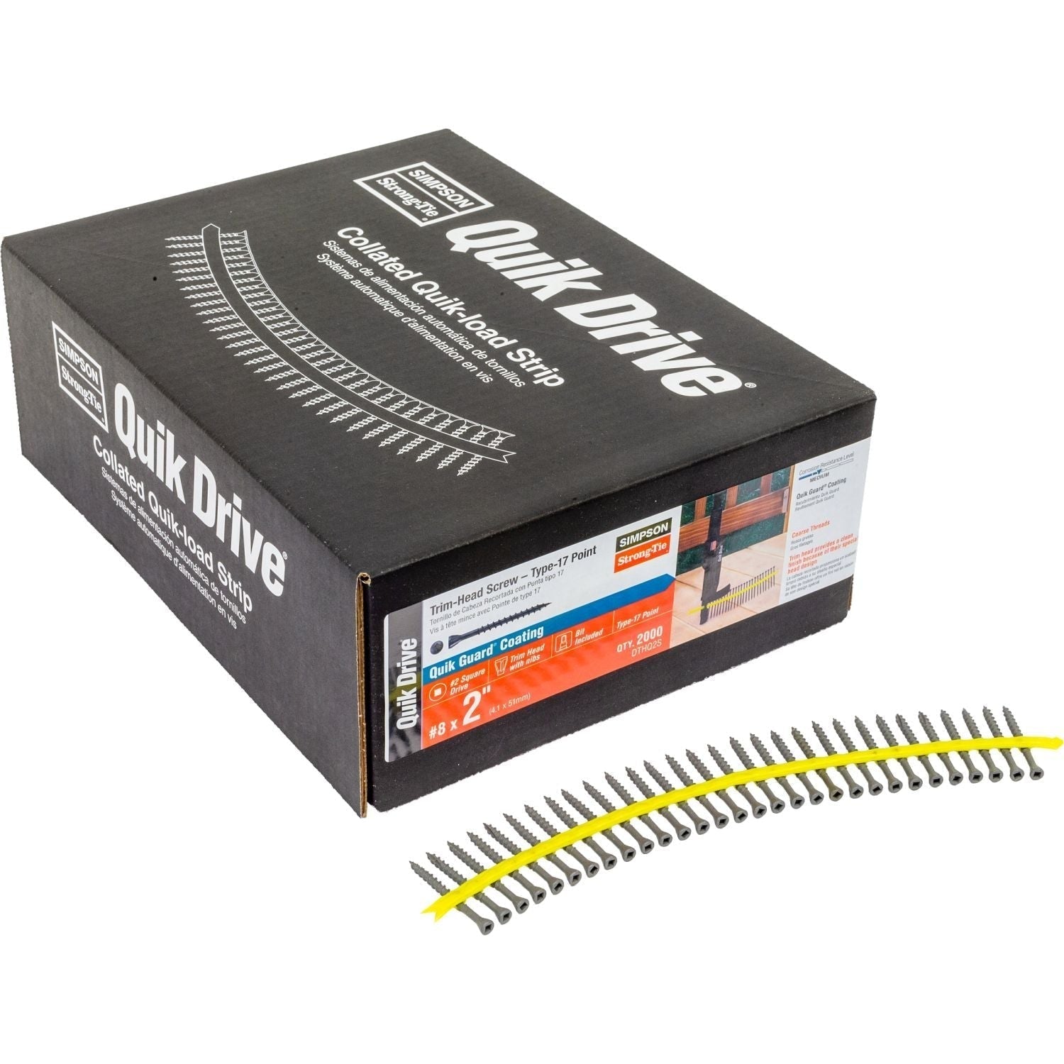 Simpson Strong-Tie DTHQ2S Trim-Head Screw, Type-17 Point, #8 x 2-in. #2U Square Drive, Quik Guard, 2000-Pack