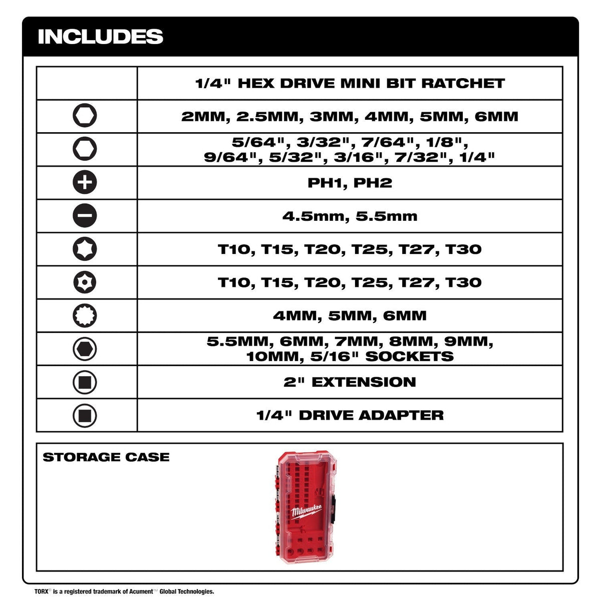Milwaukee 44pc. 1/4-in. Hex Drive Mini Flex Head Ratchet & Bit Set (48-22-2952)