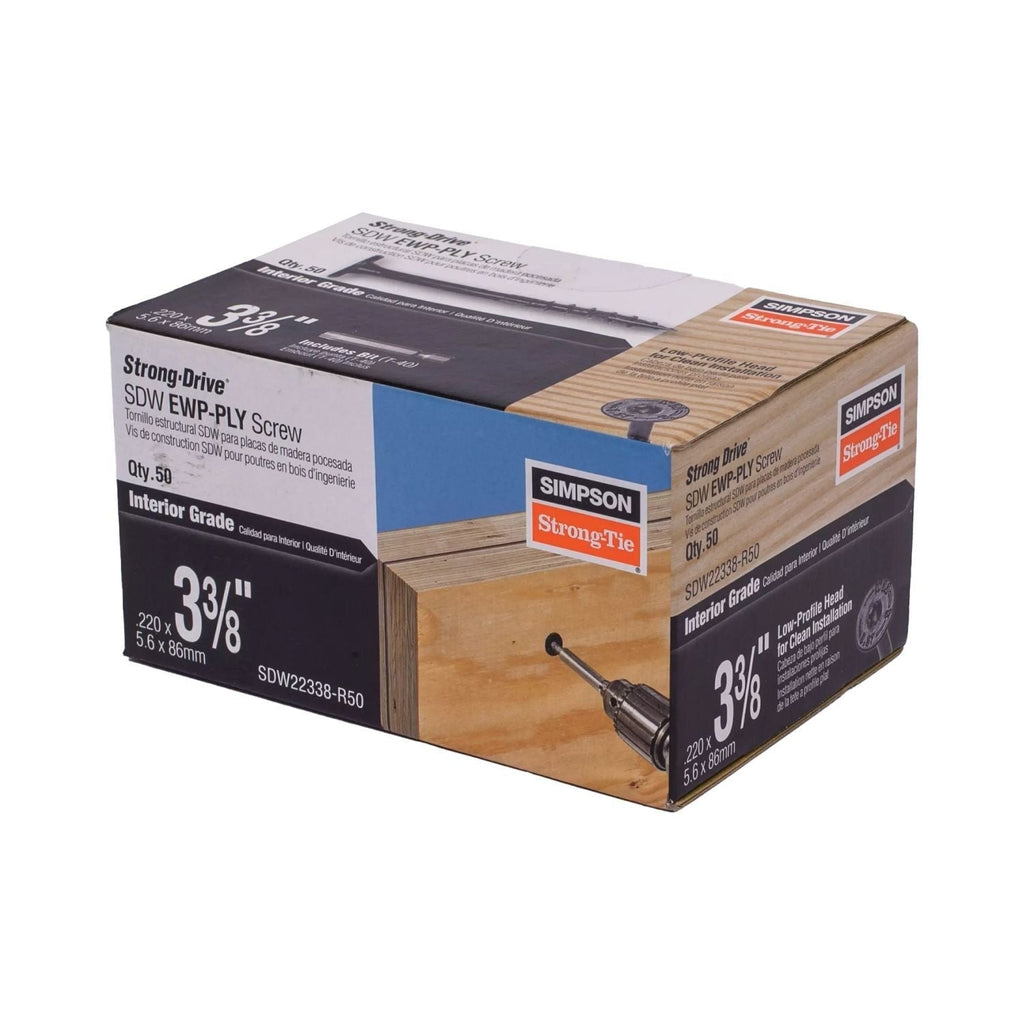 Simpson Strong-Tie SDW22338-R50 Strong-Drive SDW EWP-PLY Screw, .220-in. x 3-3/8-in. T40 6-Lobe, E-coat, 50-Pack