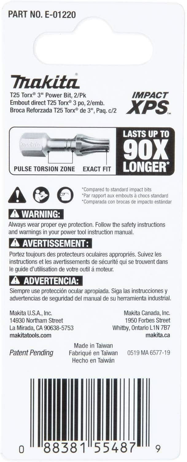 Makita E-01220 Impact XPS T25 Torx 3" Power Bit, 2/pk