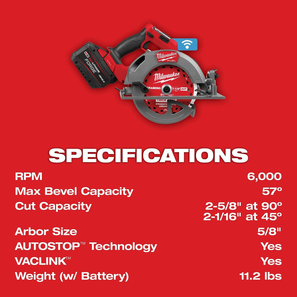 Milwaukee 2835-21HD M18 FUEL 7-1/4-in. Circular Saw w/ ONE-KEY 12.0Ah Kit