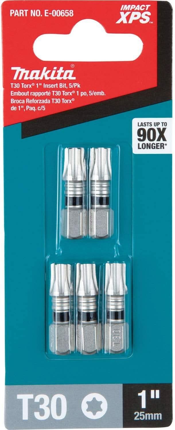 Makita E-00658 Impact XPS T30 Torx 1" Insert Bit, 5/pk