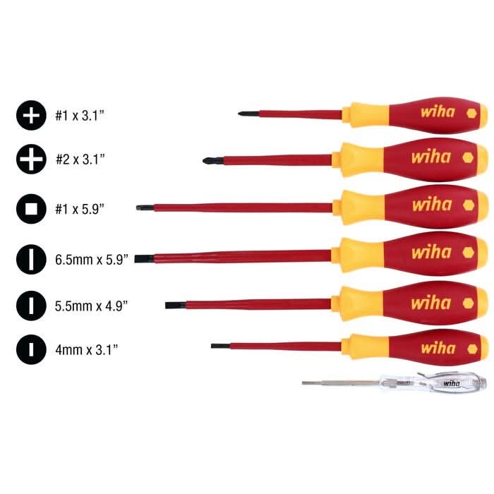 Wiha 32087 7-Piece Insulated SoftFinish Screwdriver and Voltage Detector Set
