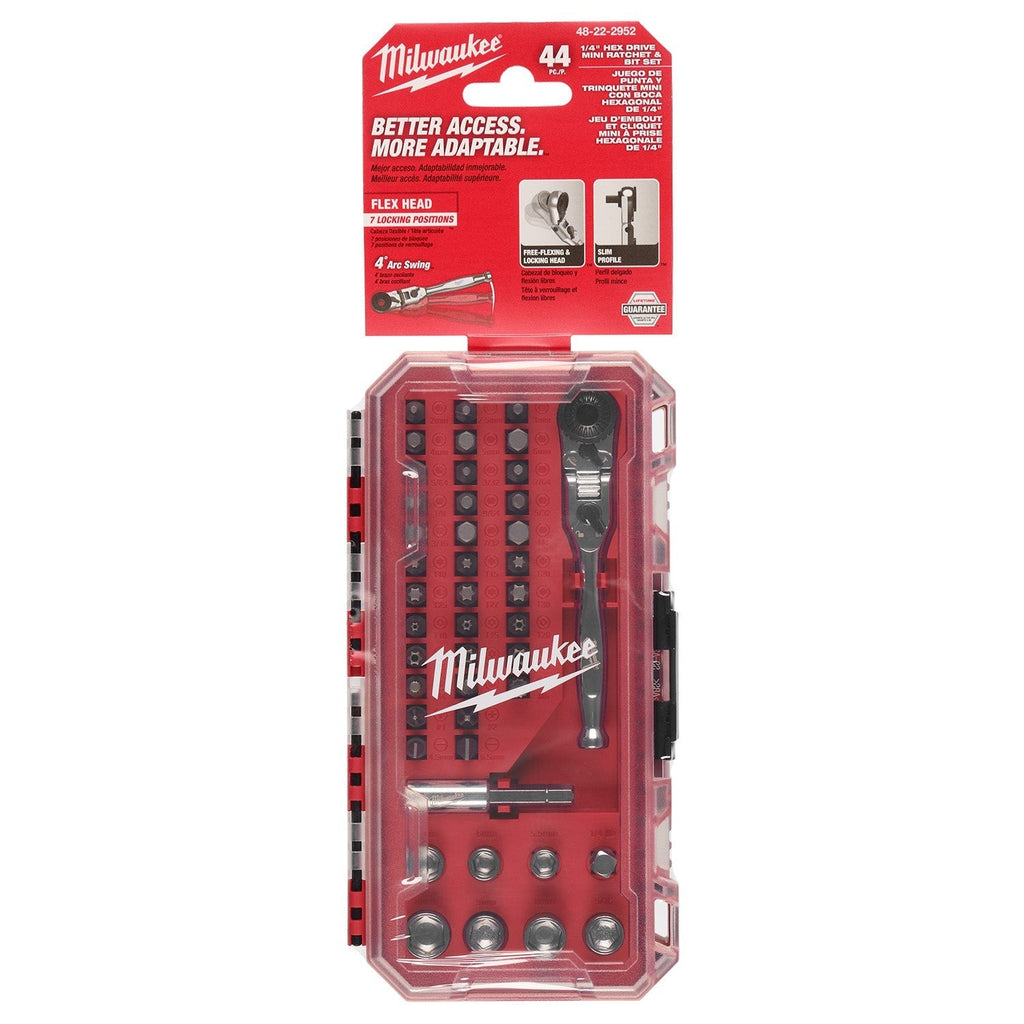 Milwaukee 44pc. 1/4-in. Hex Drive Mini Flex Head Ratchet & Bit Set (48-22-2952)