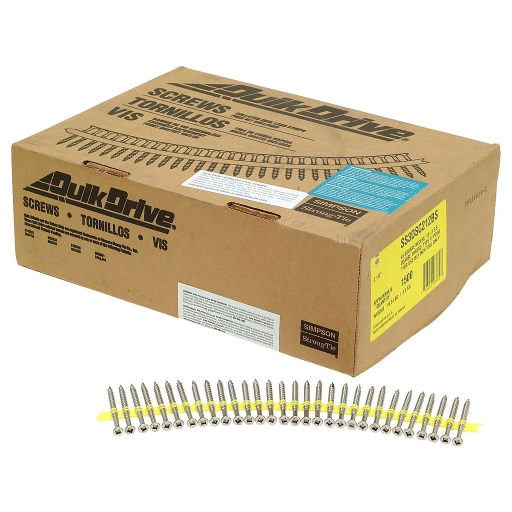 Simpson Strong-Tie SS3DSC212BS Bugle-Head Wood Screw (Collated), #10 x 2-1/2-in. #3 Square Drive, Type 305, 1500-Pack