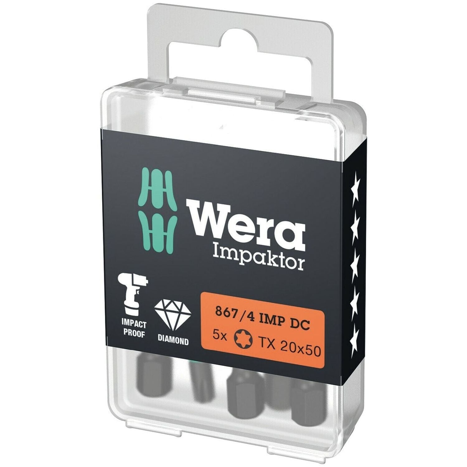 Wera 867/4 Imp Dc Torx Diy Impaktor Bit, Torx 20x50-mm., 5-Pieces