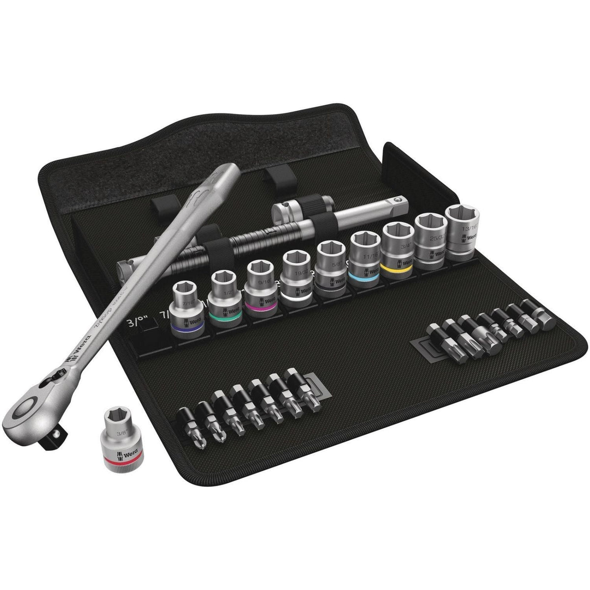 Wera 8100 Sc 11 Zyklop Metal Ratchet Set With Switch Lever, 1/2-in. Drive, Imperial, 28-Pieces