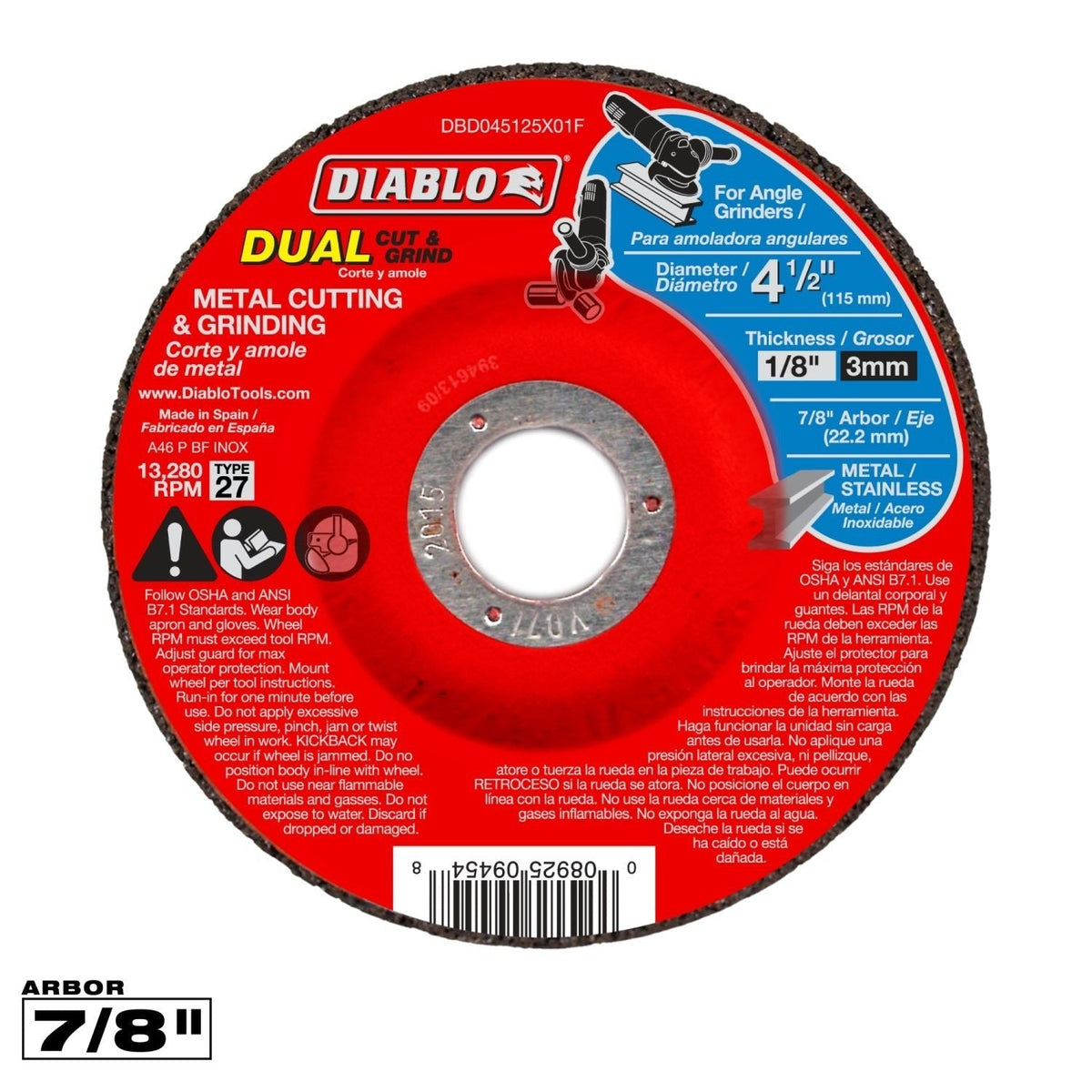 Diablo DBD045125X01F 4-1/2 Inch Metal Dual Cut & Grind Disc - Type 27