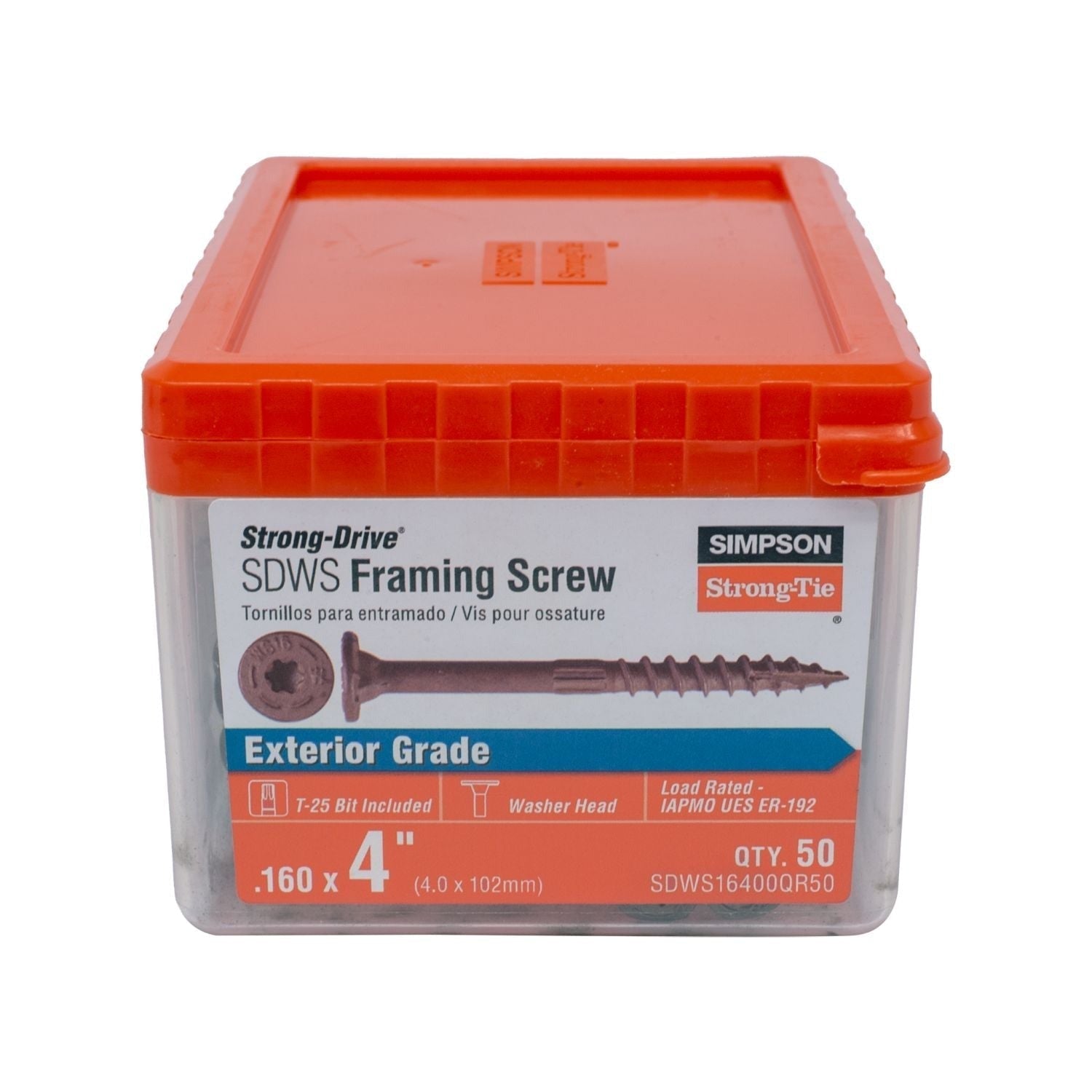 Simpson Strong-Tie SDWS16400QR50 Strong-Drive SDWS FRAMING Screw, 0.160-in. x 4-in. T25, Quik Guard, Tan, 50-Pack
