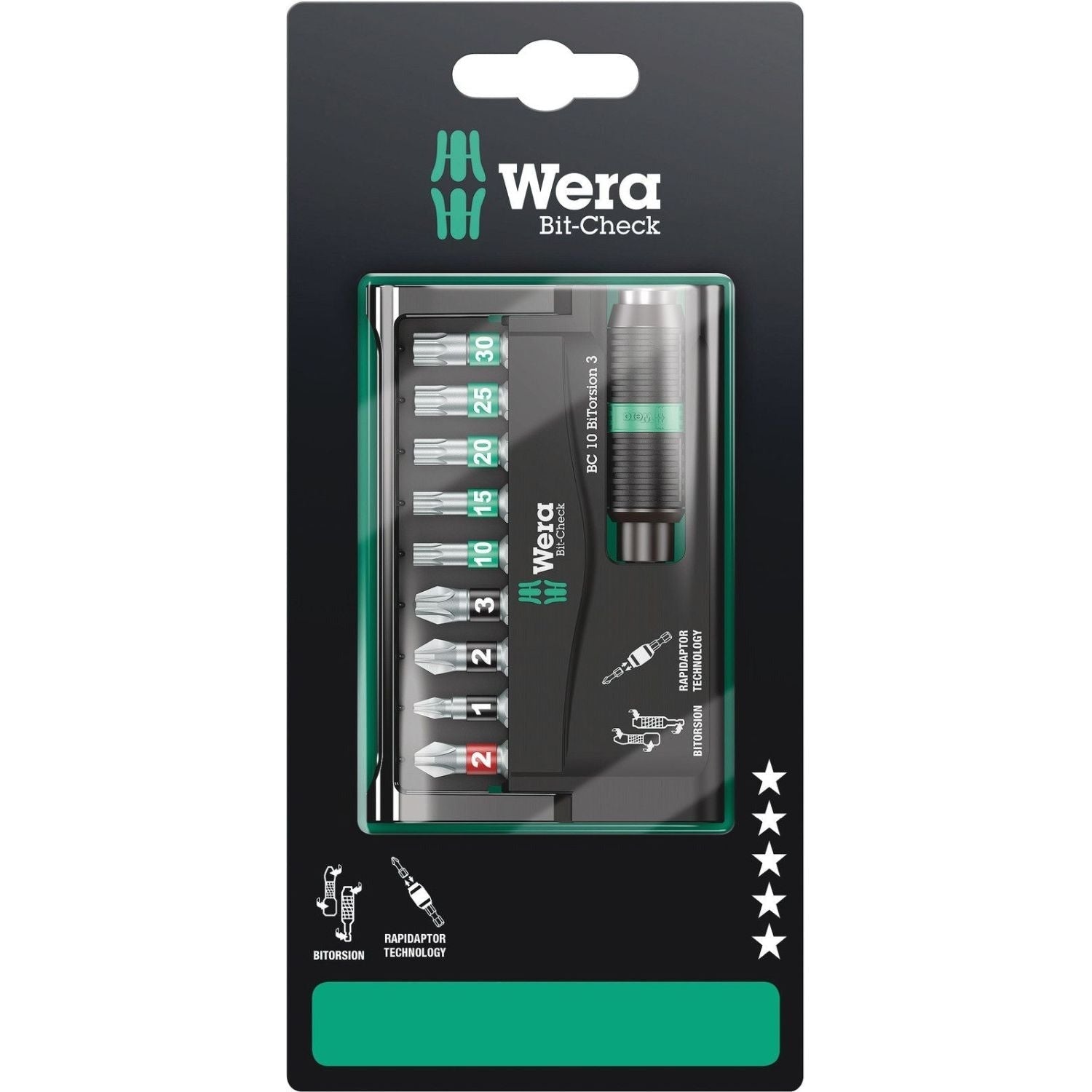 Wera Bit-Check 10 Bitorsion 3 SB, 10-Pieces