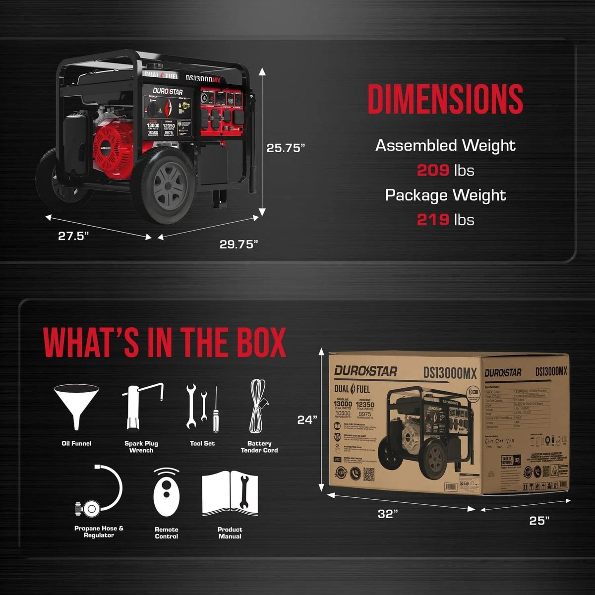 Duromax DS13000MX 13,000 Watt Dual Fuel Portable Generator w/ CO Alert