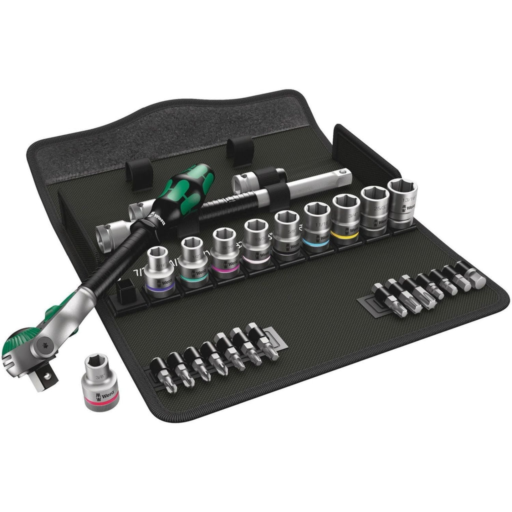 Wera 8100 Sc 9 Zyklop Speed Ratchet Set, 1/2-in. Drive, Imperial, 28-Pieces