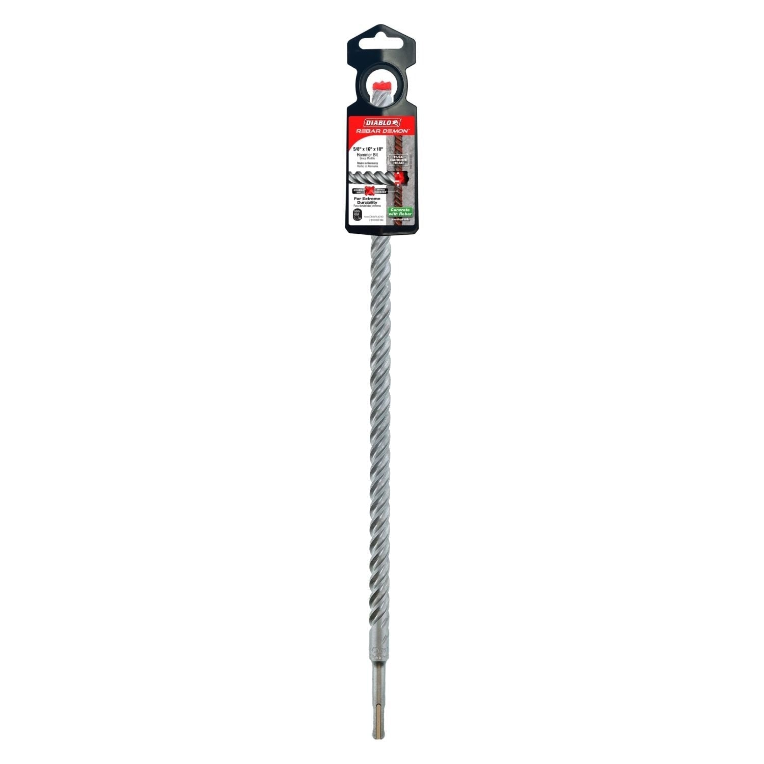 Diablo DMAPL4240 5/8-in. x 16-in. x 18-in. Rebar Demon SDS-Plus 4-Cutter Full Carbide Head Hammer Drill Bit