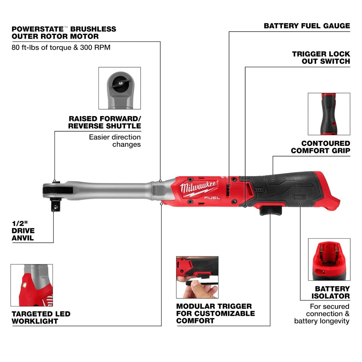 Milwaukee M12 FUEL 1/2-in. Extended Reach Ratchet (3055-20)