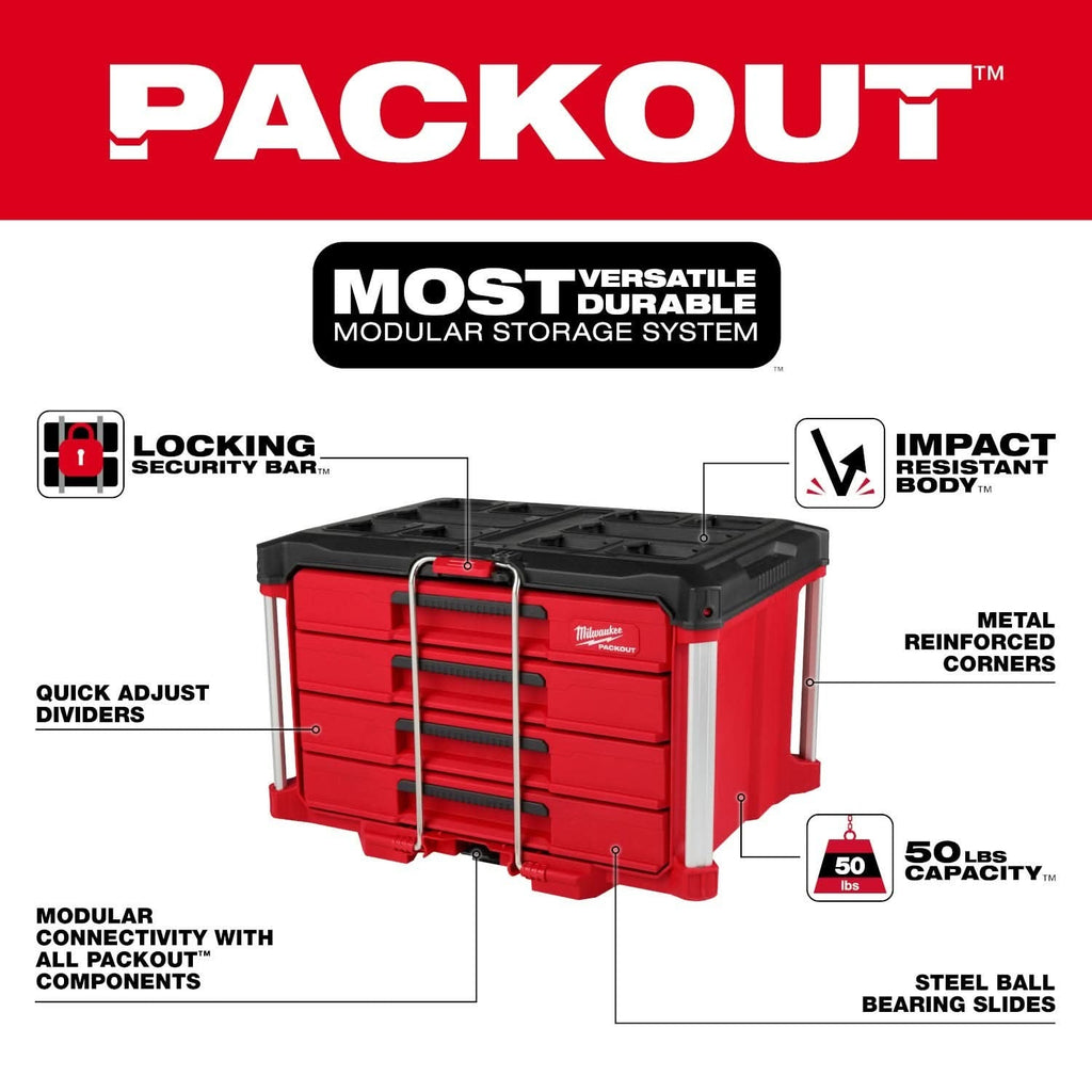 Milwaukee 48-22-8420 PACKOUT Rolling Drawer Tool Box & 48-22-8444 PACKOUT 4-Drawer Tool Box