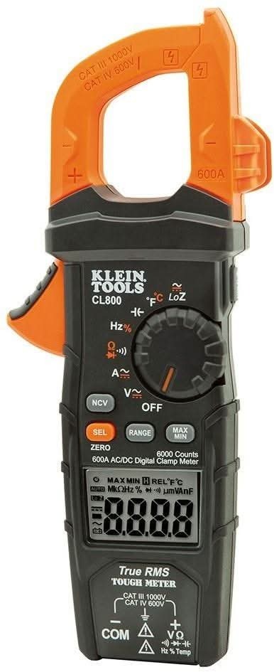Klein CL800 Digital Clamp Meter, AC Auto-Range TRMS, Low Impedance (LoZ), Auto Off