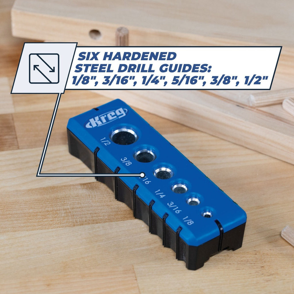 Kreg Drilling Guide with 1/8-in. to 1/2-in. Hardened Steel Guides for Straight Hole Drilling (KDG-6000)
