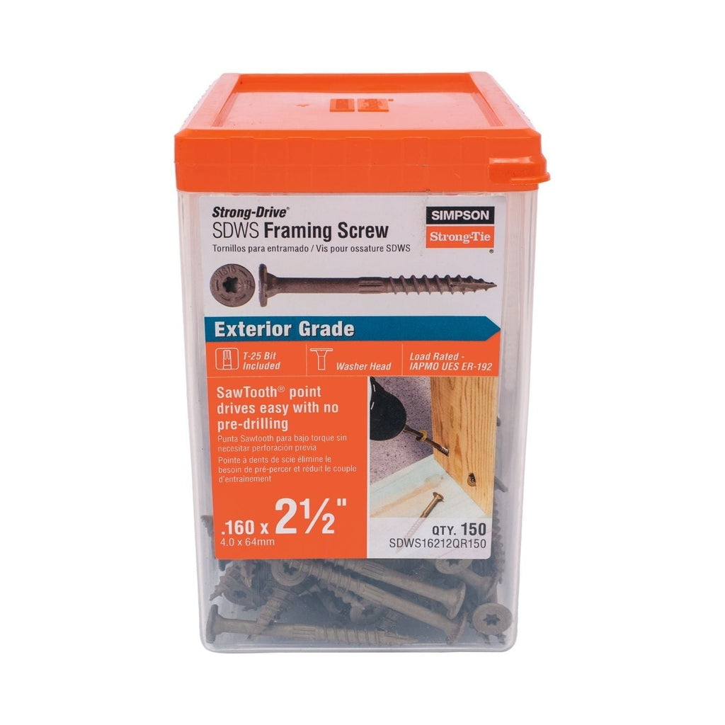 Simpson Strong-Tie SDWS16212QR150 Strong-Drive SDWS FRAMING Screw, 0.160-in. x 2-1/2-in. T25, Quik Guard, Tan, 150-Pack