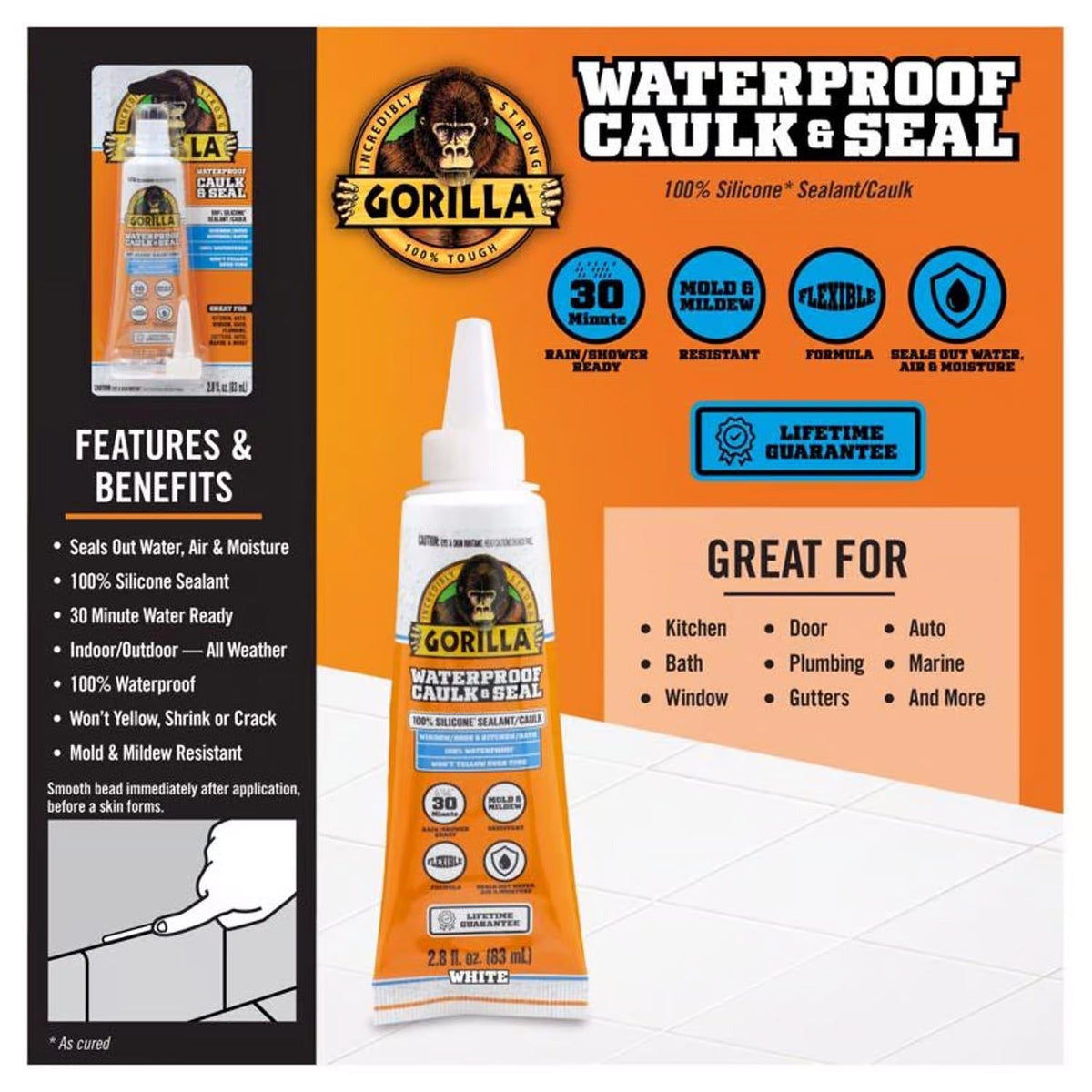 Gorilla Glue All-Purpose Silicone, 2.8-oz., White (108329)