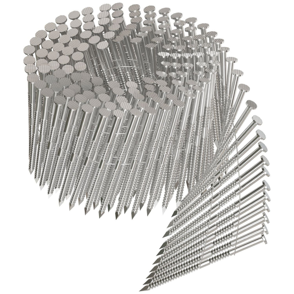Simpson Strong-Tie S10A300PNJ 15° Wire Coil, Full Round Head, Ring-Shank Decking/Framing Nail, 3-in. x .131-in. Type 304, 1800-Pack
