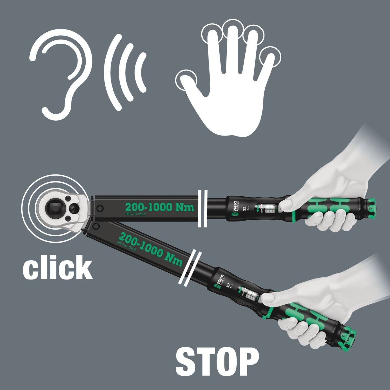Wera Click-Torque E 1 Push R/L Adjustable Torque Wrench For Clockwise And Anti-Clockwise Torque-Control, 200-1000 Nm, 3/4-in.x200-1000 Nm