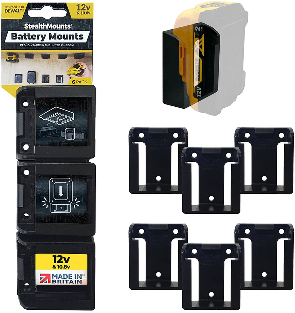 StealthMounts Battery Mounts for DeWALT 10.8V / 12V Black, 6-Pack