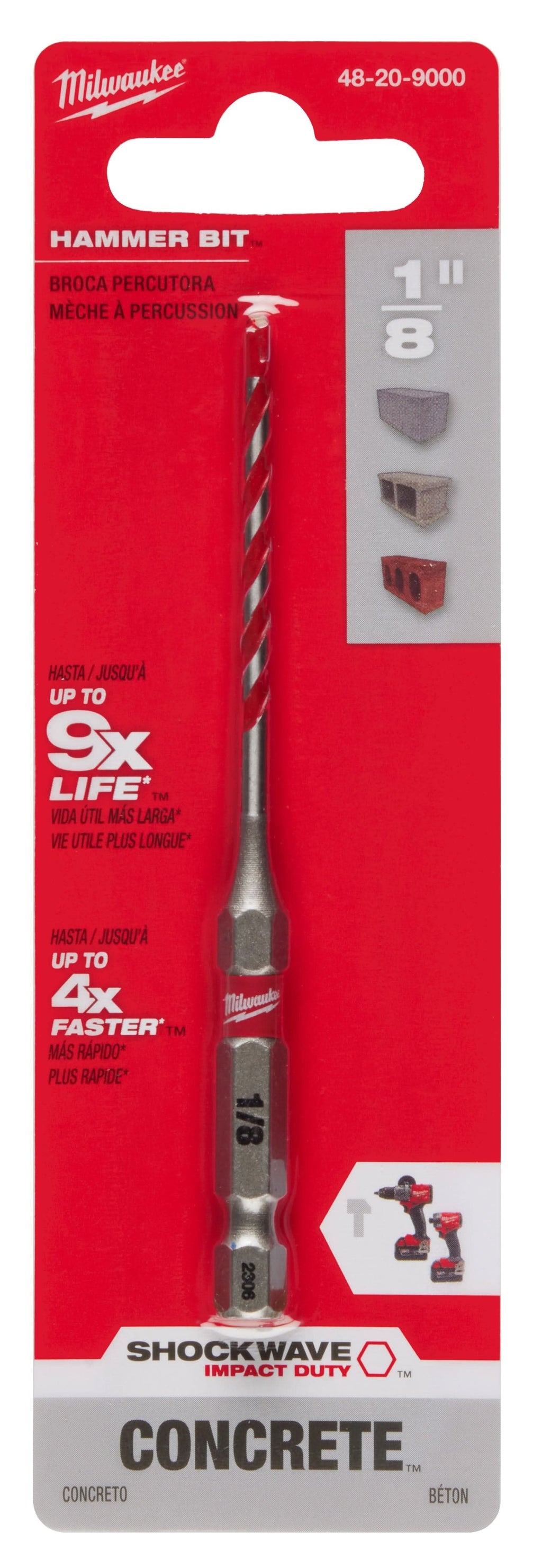 Milwaukee 48-20-9000 1/8" x 2" x 3-1/2" SHOCKWAVE Impact Duty Carbide Hammer Drill Bit