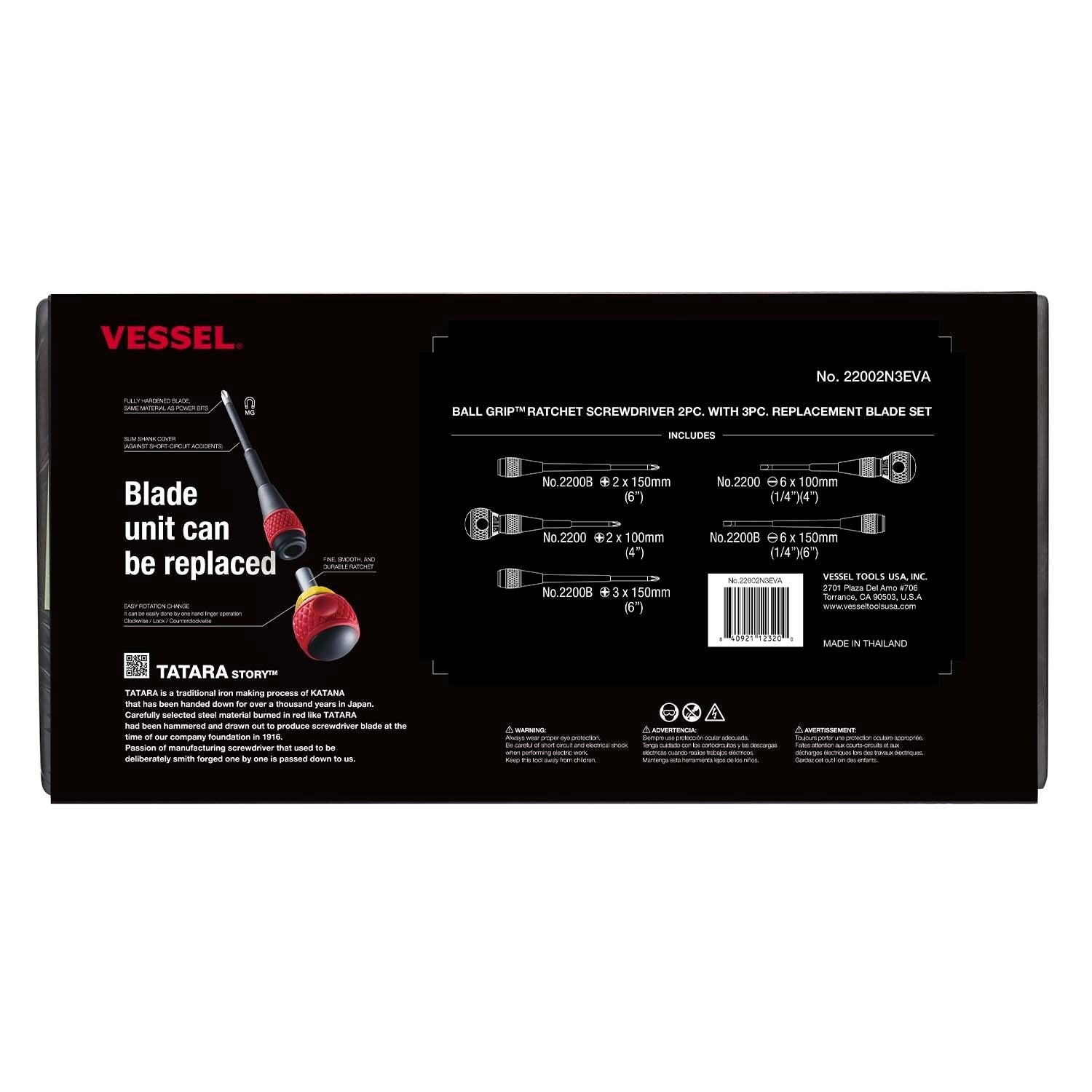 Vessel 22002N3EVA BALL RATCHET Screwdriver 2-Piece with 3-Piece Replacement Blade Set