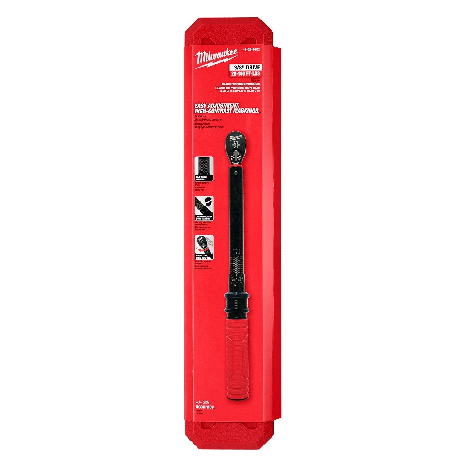 Milwaukee 48-22-9202 3/8-in. Drive Click Torque Wrench, 20-100 ft·lb