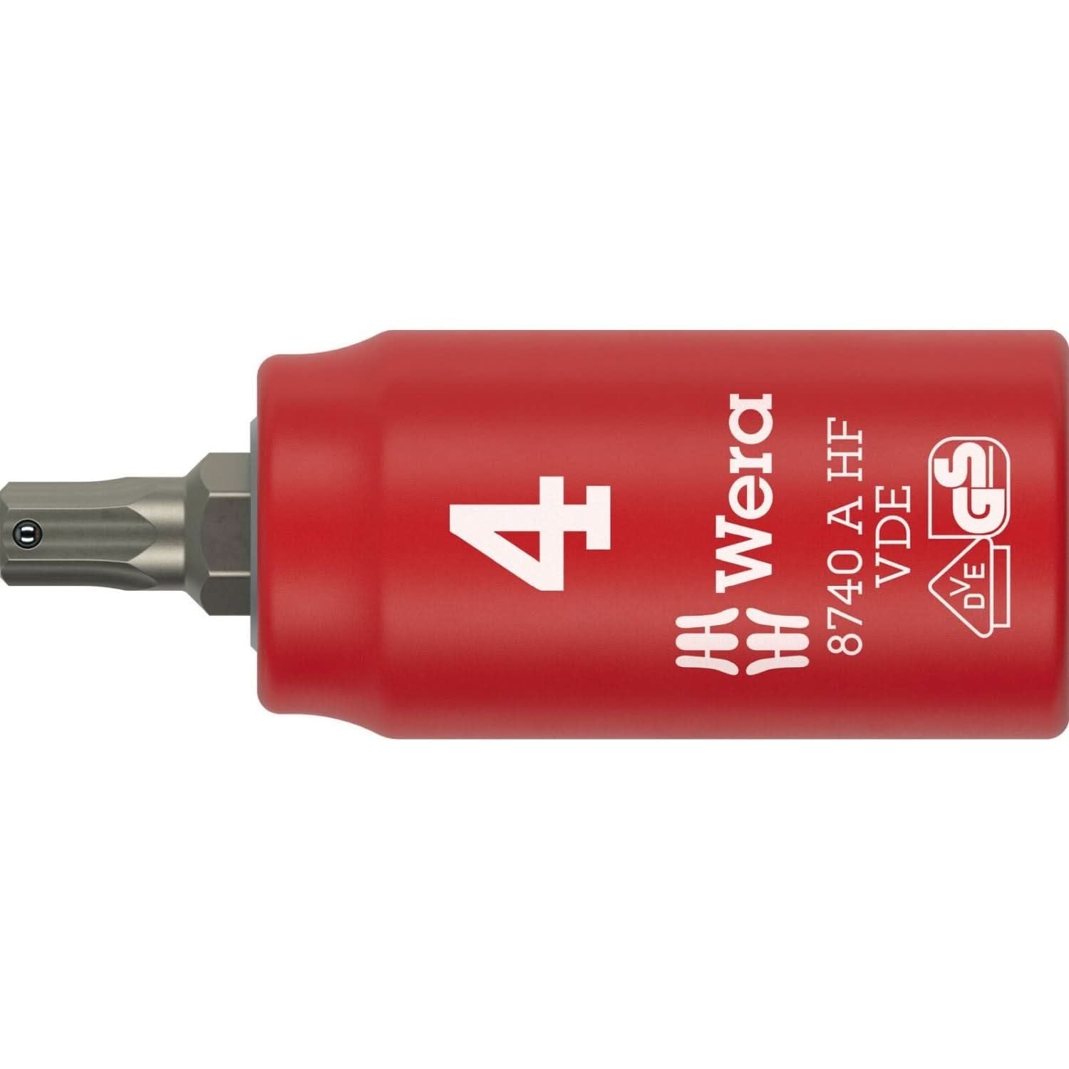 Wera 8740 A VDE Hf Zyklop Bit Socket, Insulated, With 1/4-in. Drive, With Holding Function For Hexagonal Socket Screws, 4x45-mm.
