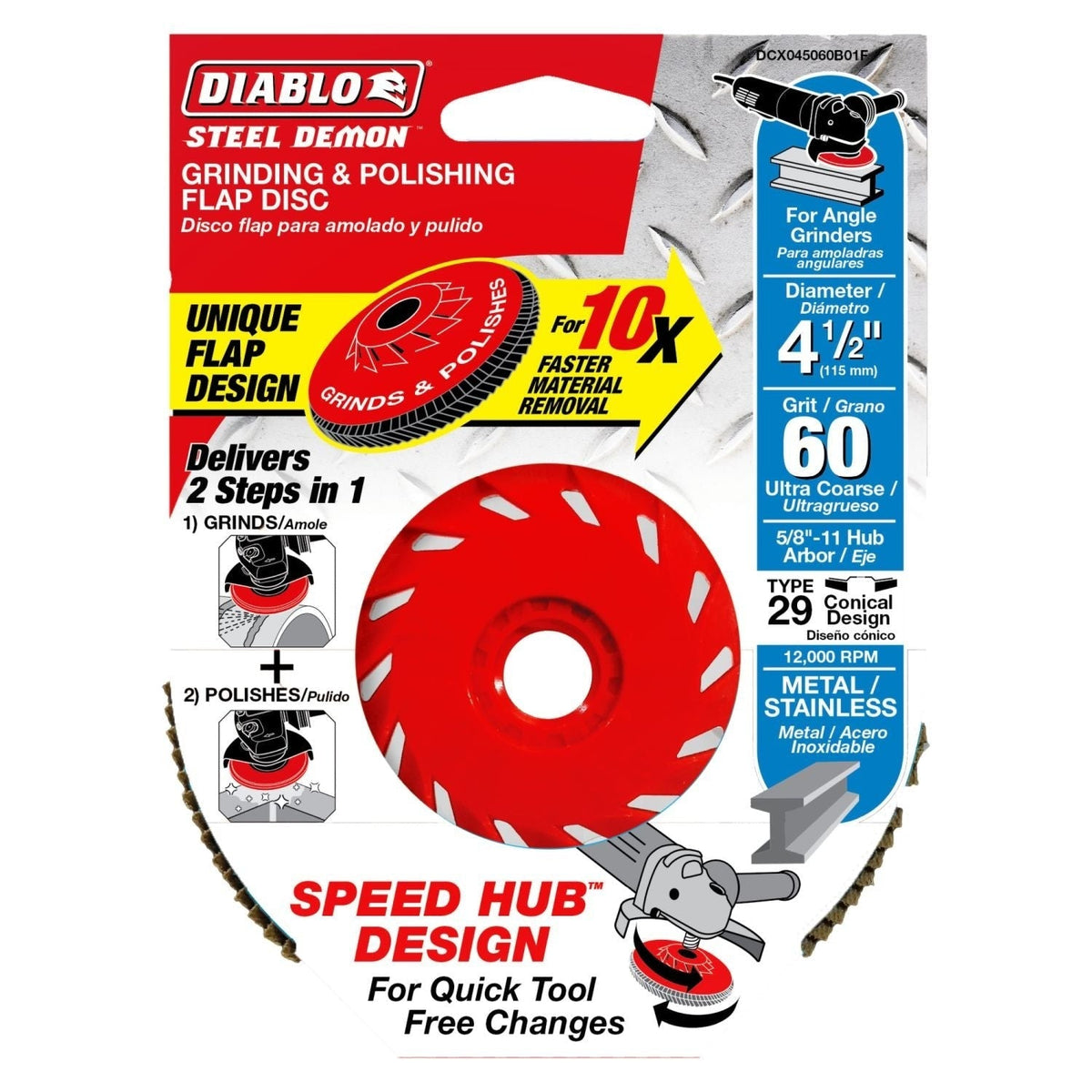 Diablo DCX045060B01F 4-1/2 Inch Steel Demon Flap Disc 60 Grit - with Speed Hub