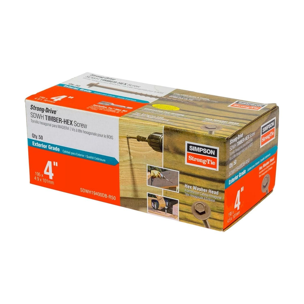 Simpson Strong-Tie SDWH19400DB-R50 Strong-Drive SDWH TIMBER-HEX Screw, 0.195-in. x 4-in. 5/16 Hex, DB Coating, 50-Pack