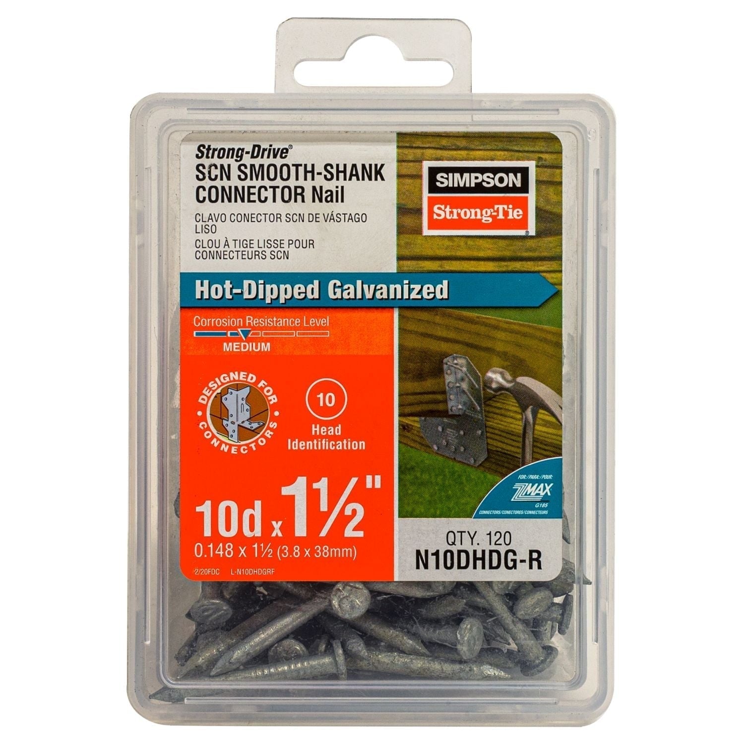 Simpson Strong-Tie Strong-Drive SCN SMOOTH-SHANK CONNECTOR Nail, 1-1/2-in. x 0.148-in. HDG, 120-Pack (N10DHDG-R)