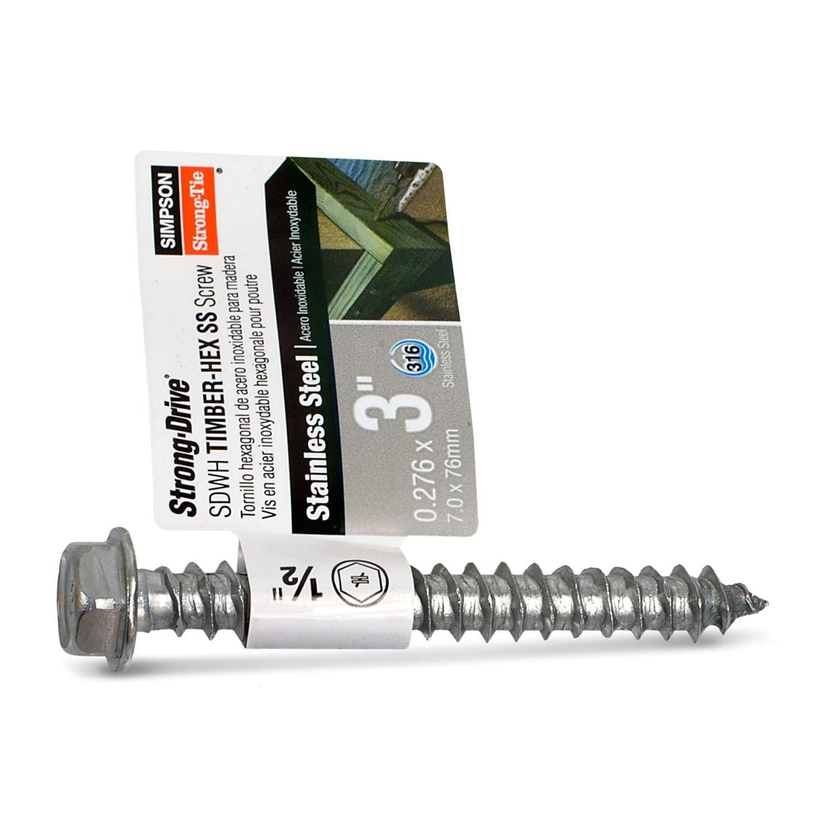 Simpson Strong-Tie SDWH27300SS-RP1 Strong-Drive SDWH TIMBER-HEX SS Screw, 0.275-in. x 3-in. 1/2 Hex, Type 316
