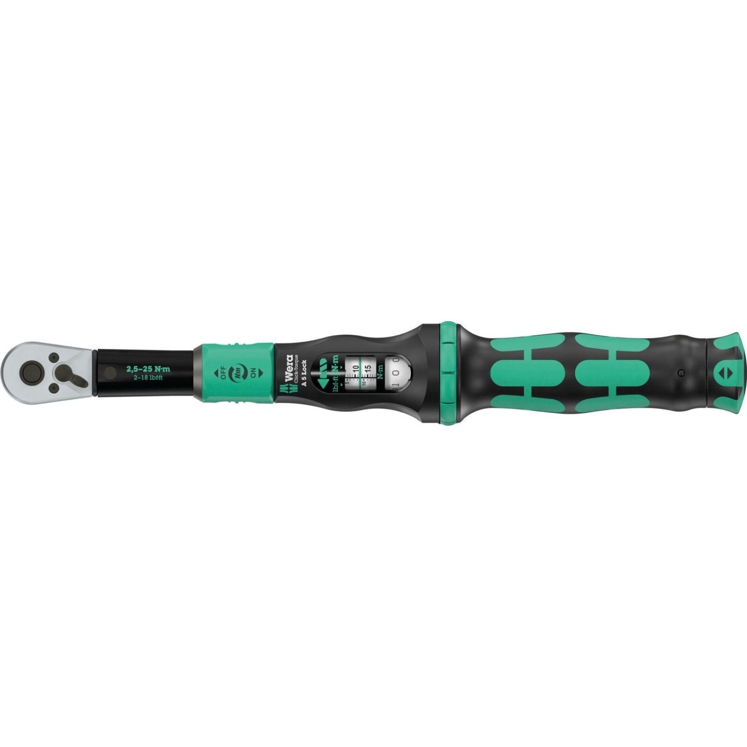 Wera Click-Torque Lock A 5 Torque Wrench, Adjustable, Torque Lock Function, Reversible Ratchet, Clockwise Torque Operation, 2.5-25 Nm, 1/4-in.x2.5-25 Nm