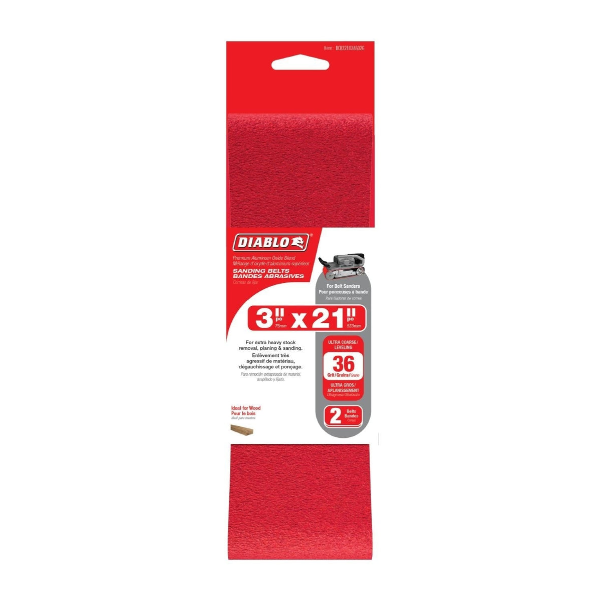 Diablo DCB321036S05G 3"x21" Belt Sandpaper, 36 Grit, 5Pk