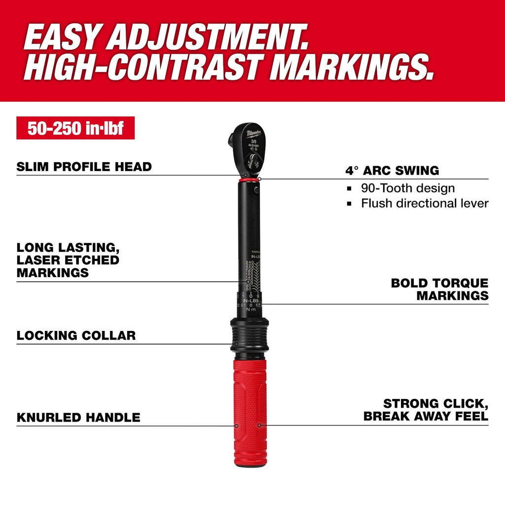 Milwaukee 48-22-9201 3/8-in. Drive Click Torque Wrench, 50-250 in·lb