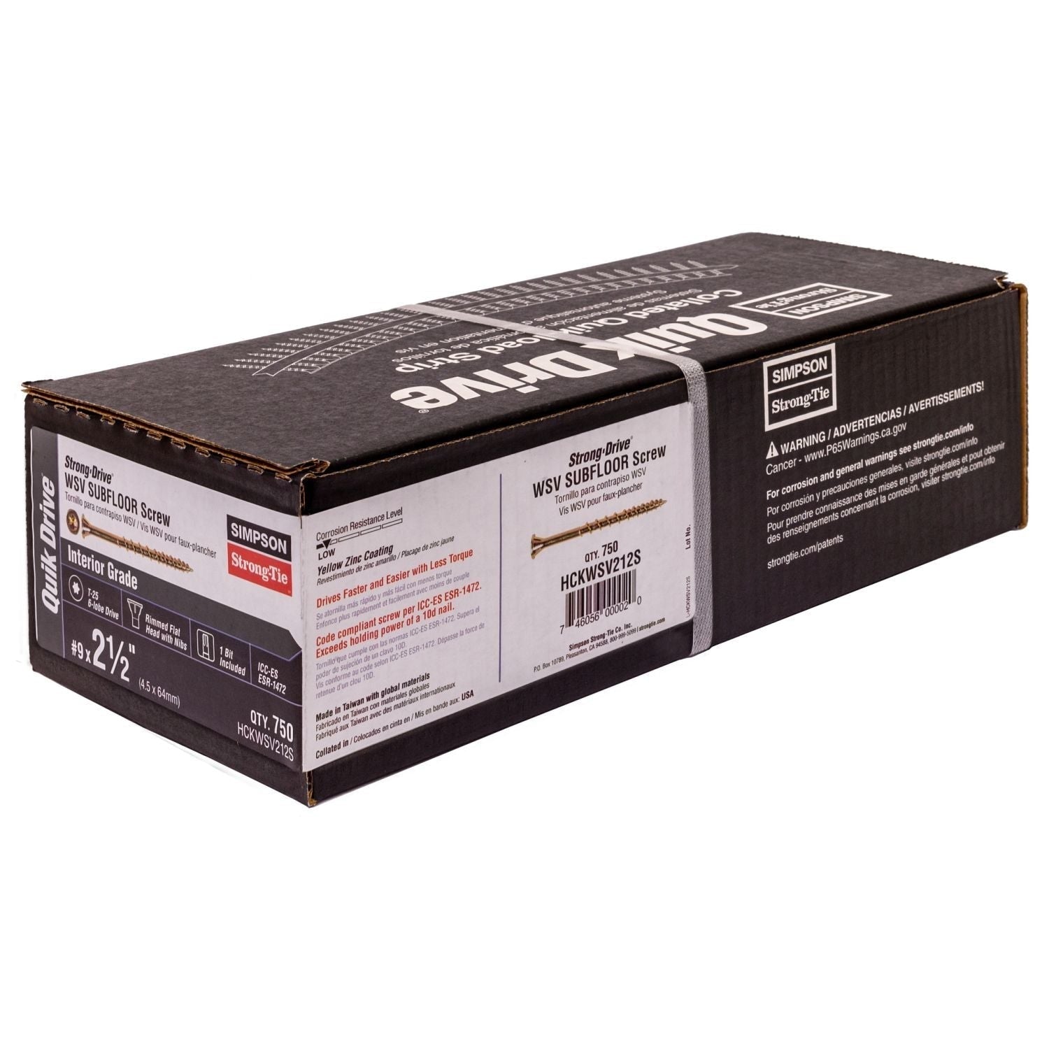 Simpson Strong-Tie HCKWSV212S Strong-Drive WSV SUBFLOOR Screw (Collated), #9 x 2-1/2-in. T25, Yellow Zinc, 750-Pack