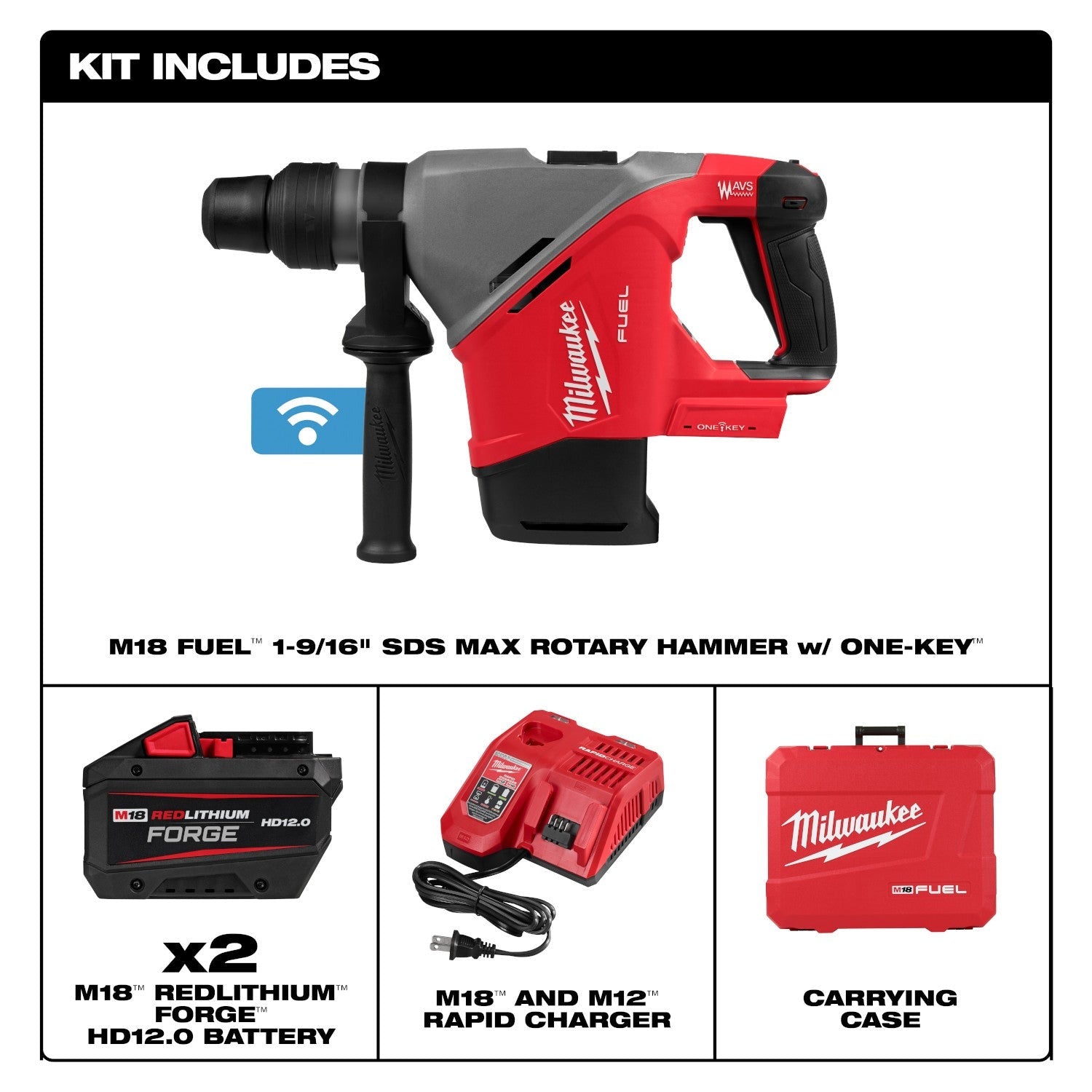 Milwaukee 2917-22HD M18 FUEL 1-9/16-in. SDS Max Rotary Hammer Kit w/ ONE KEY