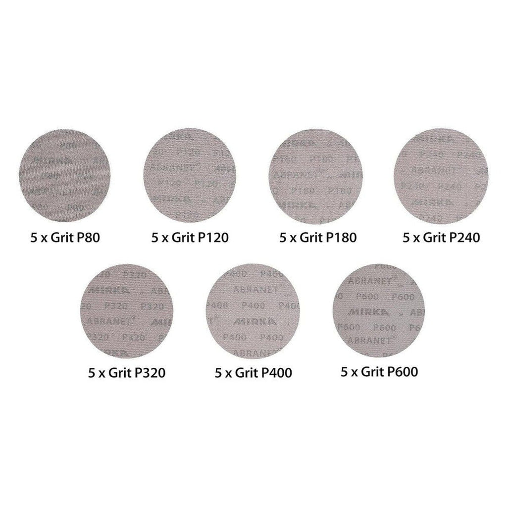 Mirka Abranet 6-in. 80-600 Grit Mesh Sanding Disc Assortment Pack, 35-Piece Hook and Loop (9A-241-AP)